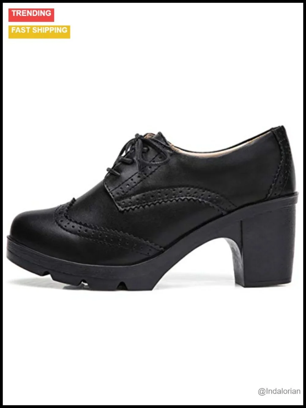 DADAWEN Women's Leather Classic Lace Up Platform Chunky Mid-Heel Square Toe